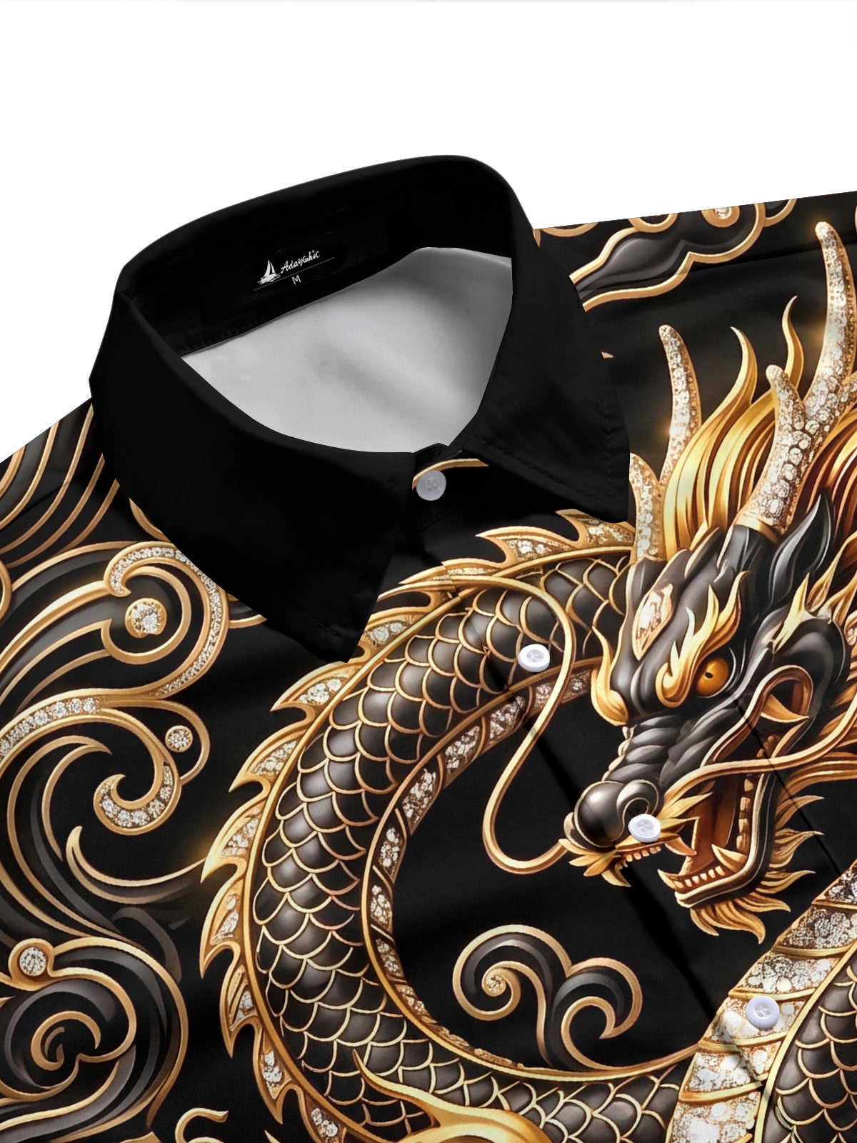 Adaychic Men's Graphic Dragon Print Printed Print Short Sleeve Shirt with Chest Pocket