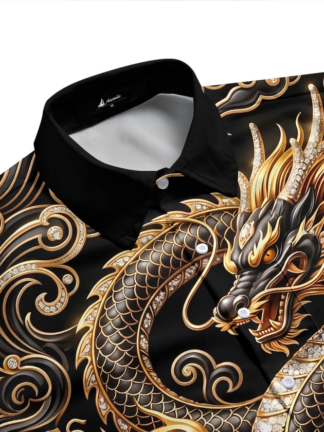 Adaychic Men's Graphic Dragon Print Printed Print Short Sleeve Shirt with Chest Pocket