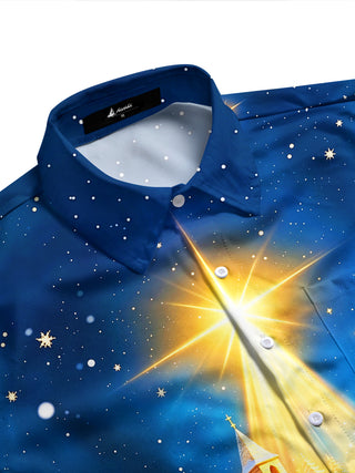 Adaychic Men's Christmas Three Wise Men And Camels Print Long Sleeve Shirt with Chest Pocket