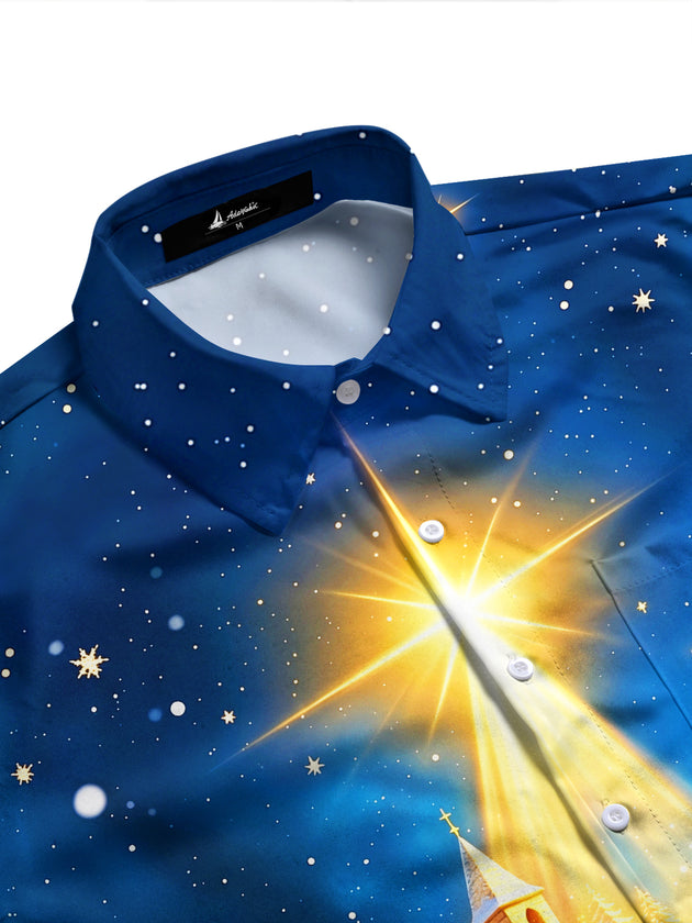 Adaychic Men's Christmas Three Wise Men And Camels Print Long Sleeve Shirt with Chest Pocket