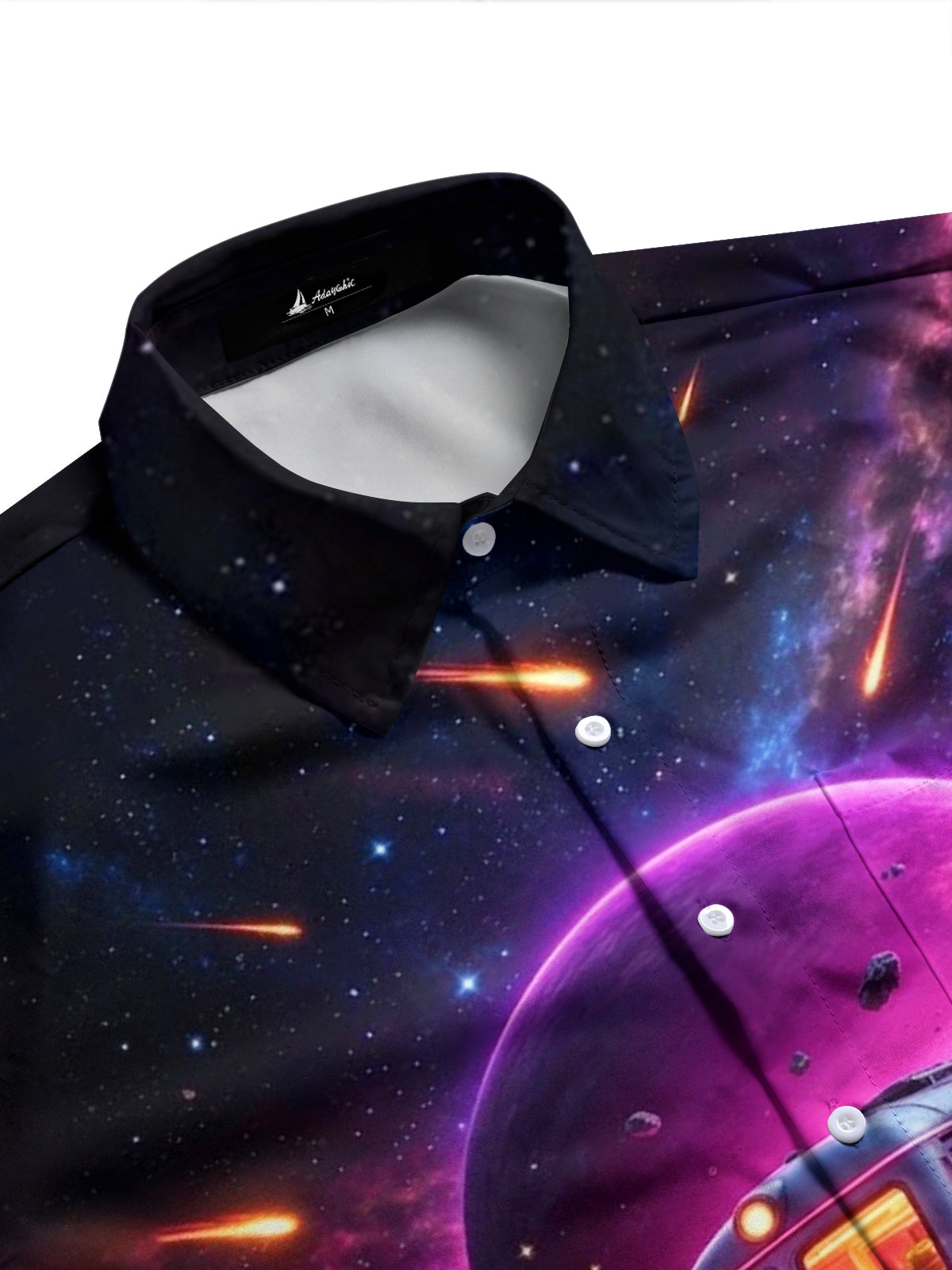 Adaychic Men's Graphic Space Planet And Train Print Long Sleeve Shirt with Chest Pocket