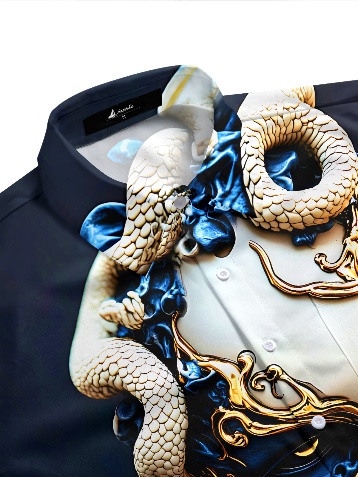 Adaychic Men's Graphic 3D Snake Mask Print Short Sleeve Shirt with Chest Pocket