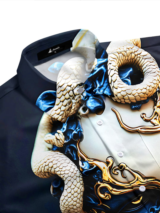 Adaychic Men's Graphic 3D Snake Mask Print Short Sleeve Shirt with Chest Pocket