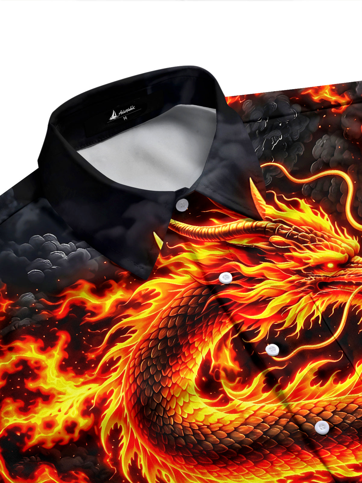 Adaychic Men's Graphic Flame Dragon Print Long Sleeve Shirt with Chest Pocket