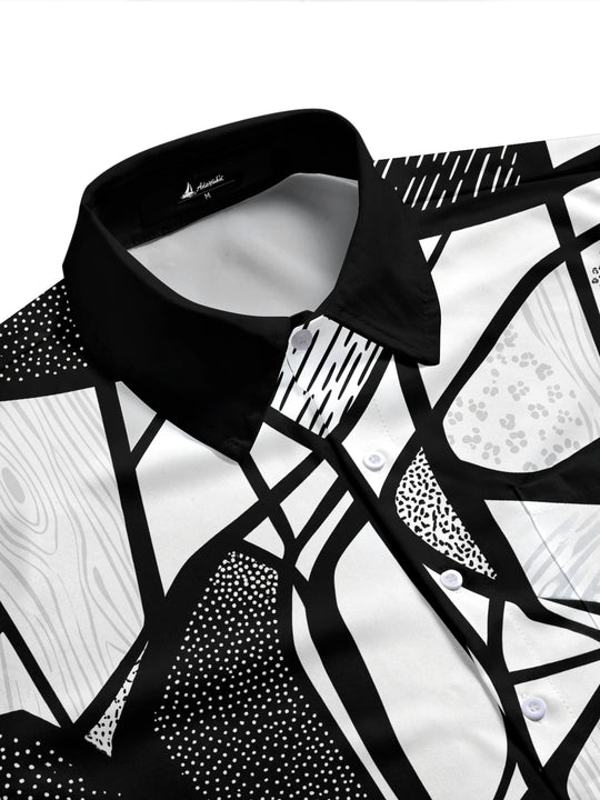 Adaychic Men's Patterned Abstract Geometric Lines Print Short Sleeve Shirt with Chest Pocket