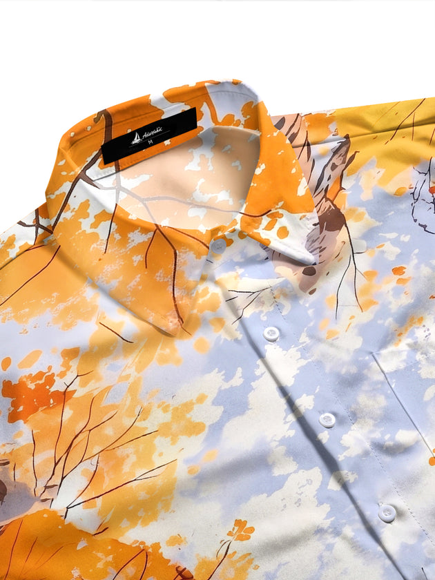 Adaychic Men's Printed Autumn Birch Forest Print Long Sleeve Shirt with Chest Pocket