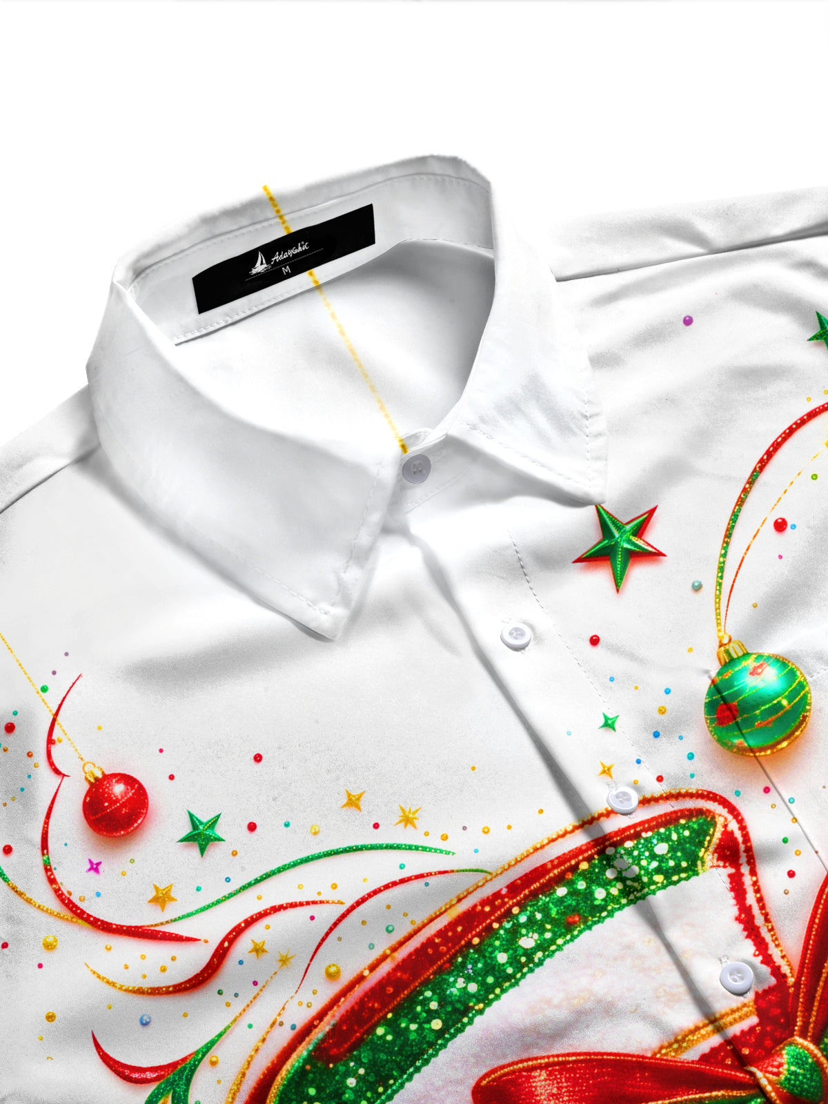 Adaychic Men's Long Sleeve Shirt - Christmas Stocking With Bow And Ornaments Print with Chest Pocket