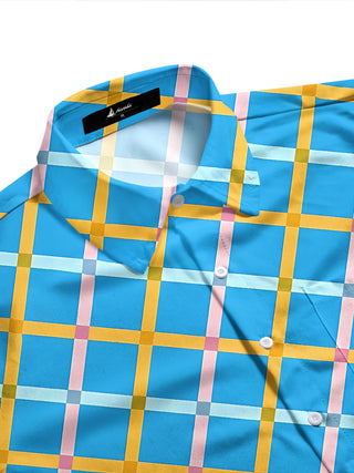 Adaychic Men's Patterned Colorful Grid Pattern Long Sleeve Shirt with Chest Pocket