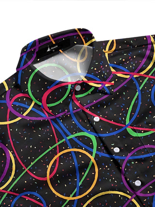 Adaychic Men's Printed Colorful Geometric Circles Print Long Sleeve Shirt with Chest Pocket