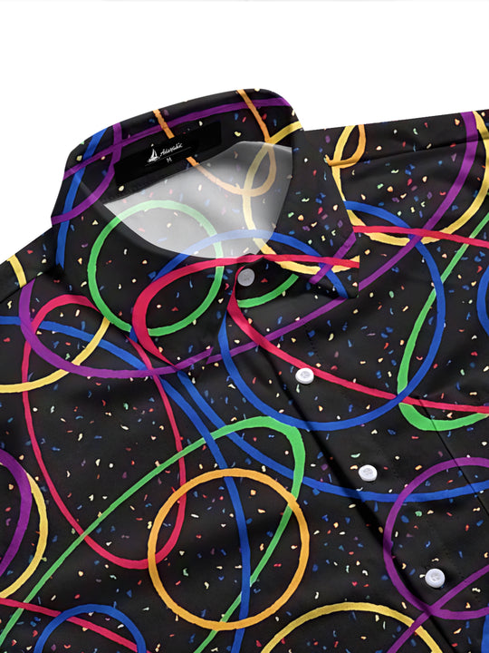 Adaychic Men's Printed Colorful Geometric Circles Print Long Sleeve Shirt with Chest Pocket
