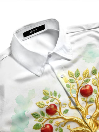 Adaychic Men's Tree Of Knowledge With Snake And Apples Print Short Sleeve Shirt with Chest Pocket