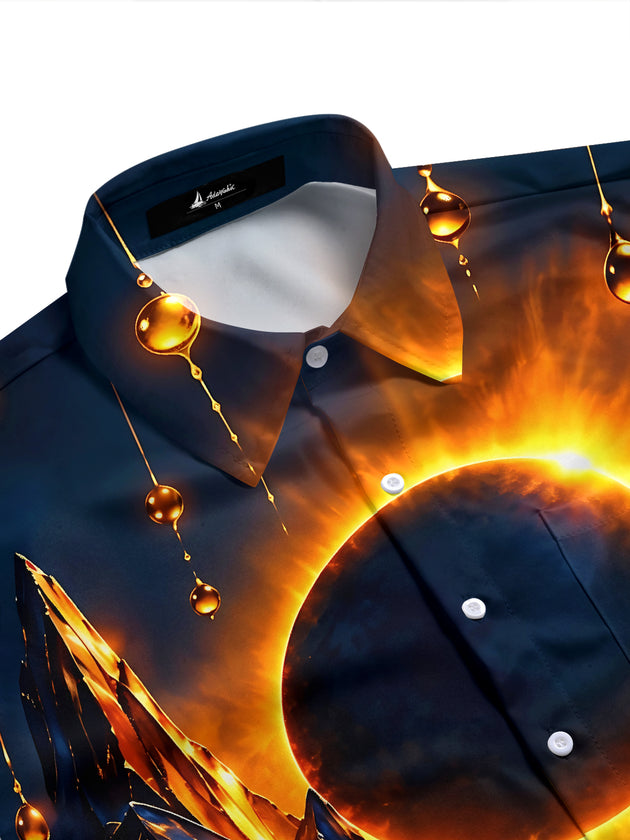 Adaychic Men's Eclipse Mountains And Water Reflection Print Short Sleeve Shirt with Chest Pocket