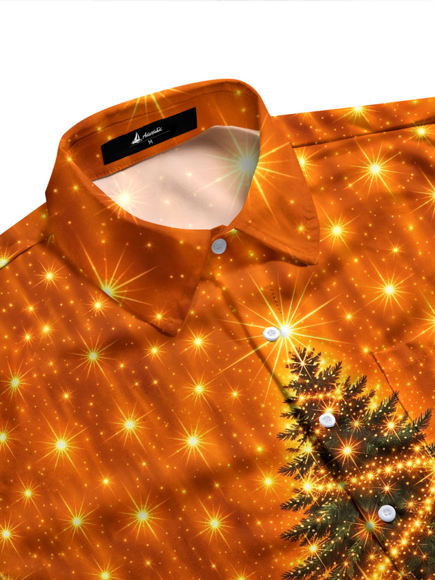 Adaychic Men's Christmas Tree With Sparkling Lights Print Long Sleeve Shirt with Chest Pocket