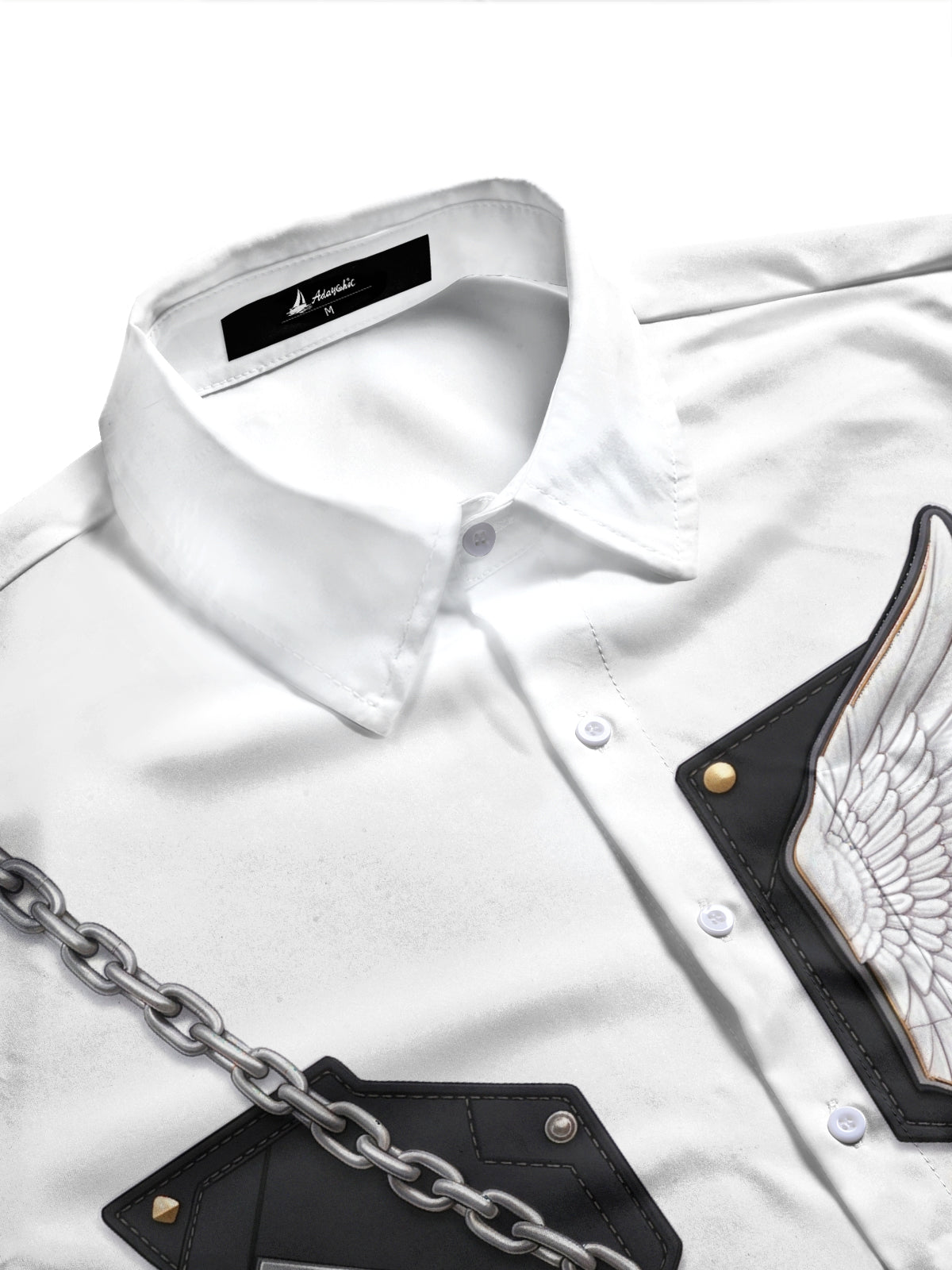 Adaychic Men's Winged Emblem And Geometric Shield Print Long Sleeve Shirt with Chest Pocket