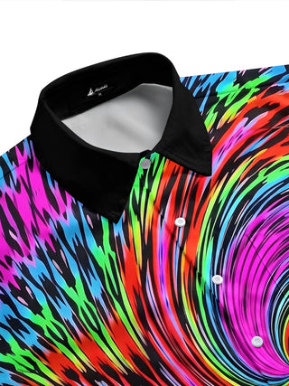 Adaychic Men's Psychedelic Swirl Pattern Short Sleeve Shirt with Chest Pocket