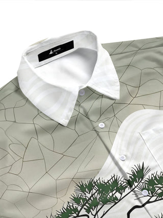 Adaychic Men's Graphic Tree Geometry Print Short Sleeve Shirt with Chest Pocket