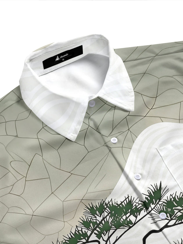 Adaychic Men's Graphic Tree Geometry Print Short Sleeve Shirt with Chest Pocket