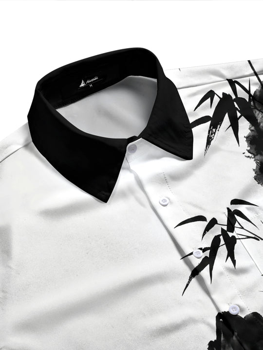 Adaychic Men's Printed Bamboo And Mountain Ink Wash Print Long Sleeve Shirt with Chest Pocket
