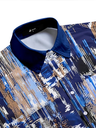 Adaychic Men's Graphic Abstract Vertical Lines Print Short Sleeve Shirt with Chest Pocket