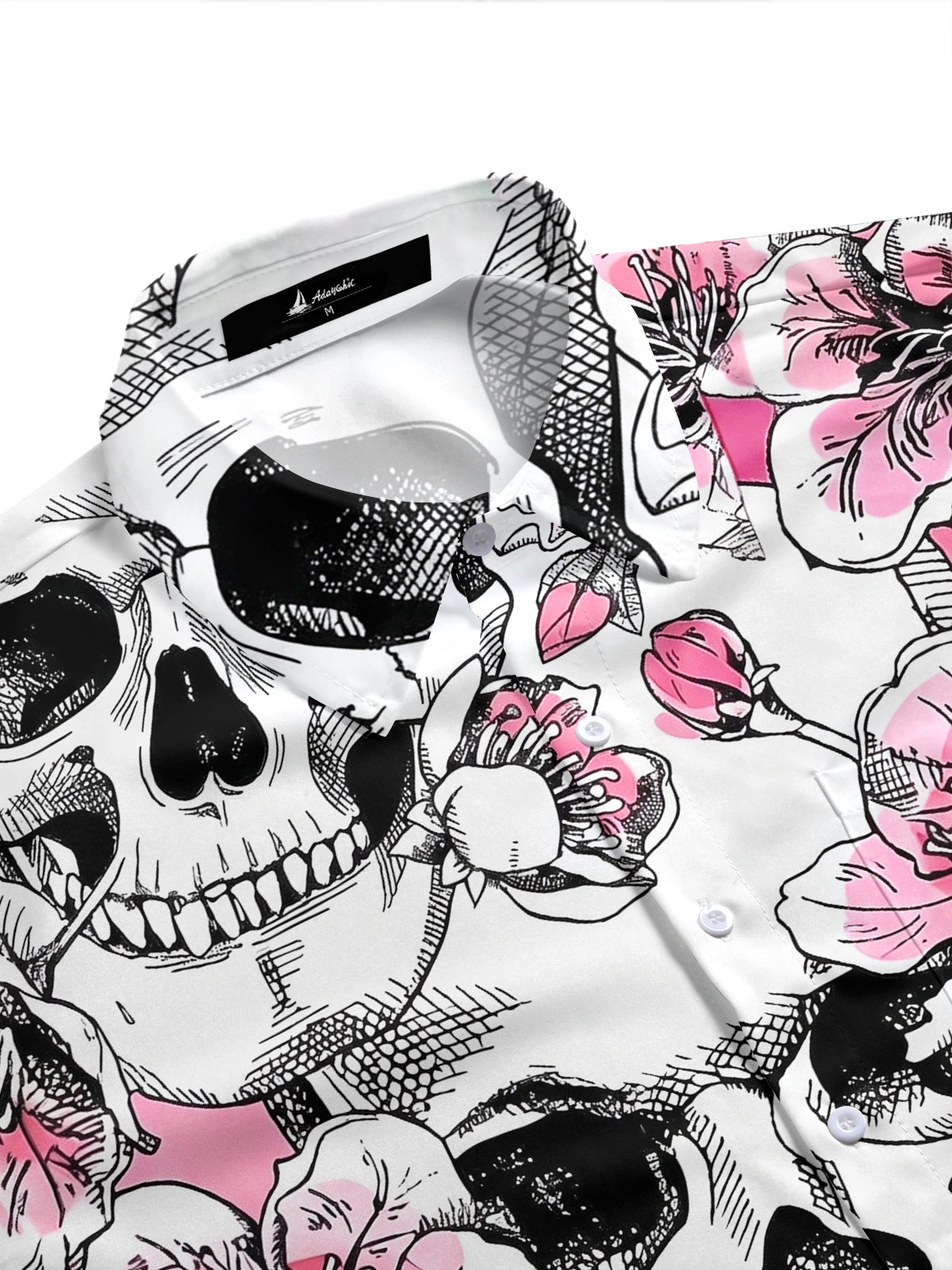 Adaychic Men's Hawaiian Skull And Floral Pattern Short Sleeve Shirt with Chest Pocket