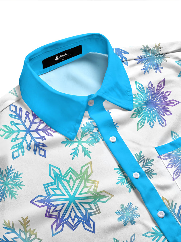 Adaychic Men's Printed Snowflake Pattern Long Sleeve Shirt with Chest Pocket