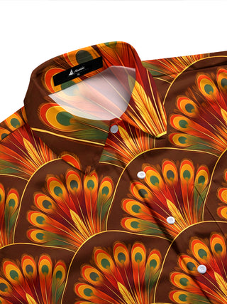 Adaychic Men's Printed Peacock Feathers Print Long Sleeve Shirt with Chest Pocket