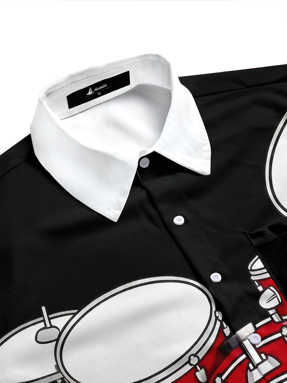 Adaychic Men's Graphic Drum Set Print Short Sleeve Shirt with Chest Pocket