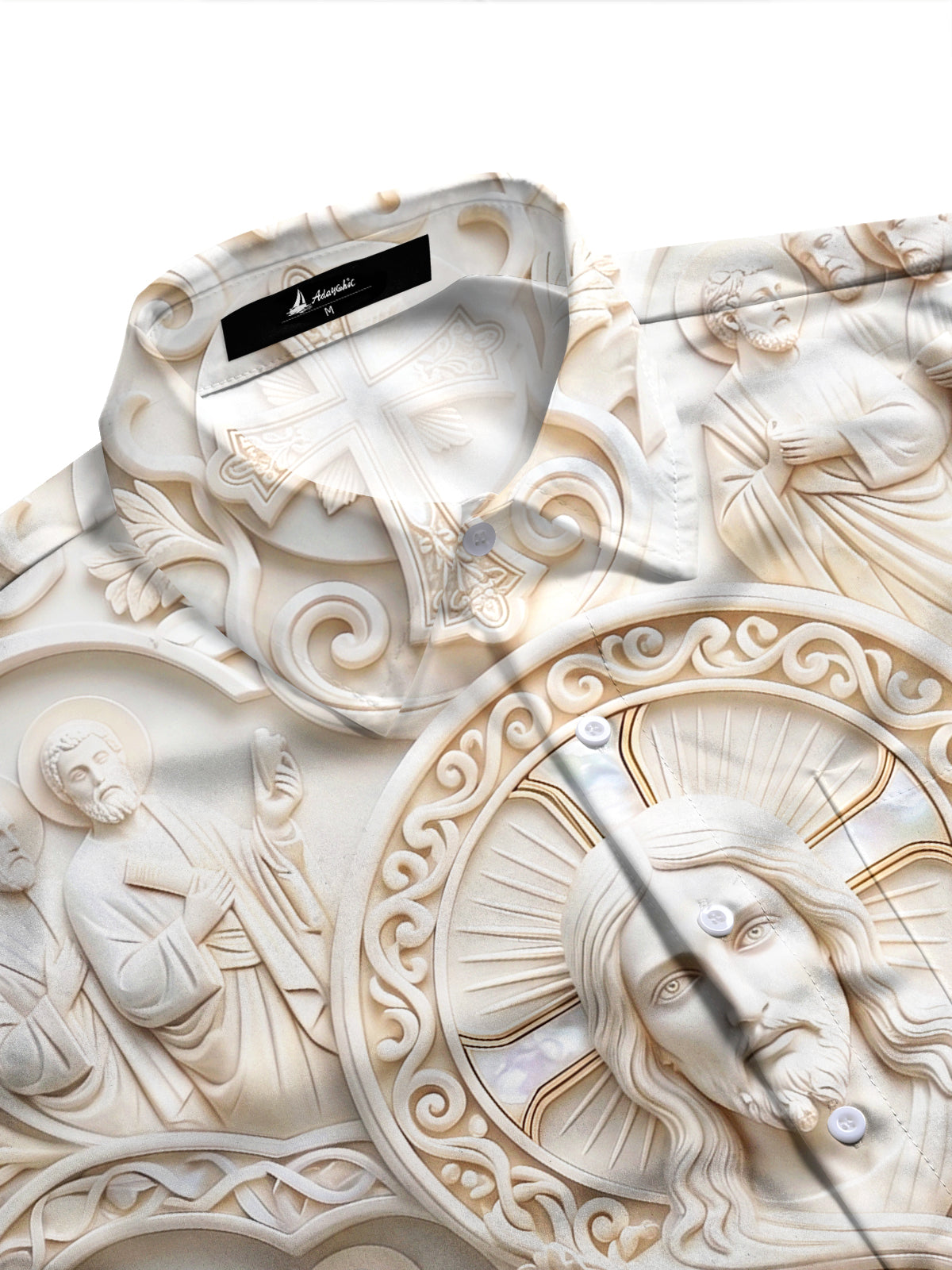Adaychic Men's 3D Stone Sculpture Pattern 3D Effect Print Long Sleeve Shirt with Chest Pocket