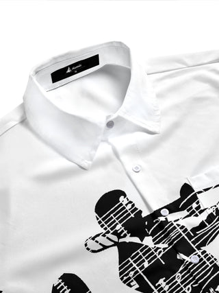 Adaychic Men's Printed Singer Print Short Sleeve Shirt with Chest Pocket