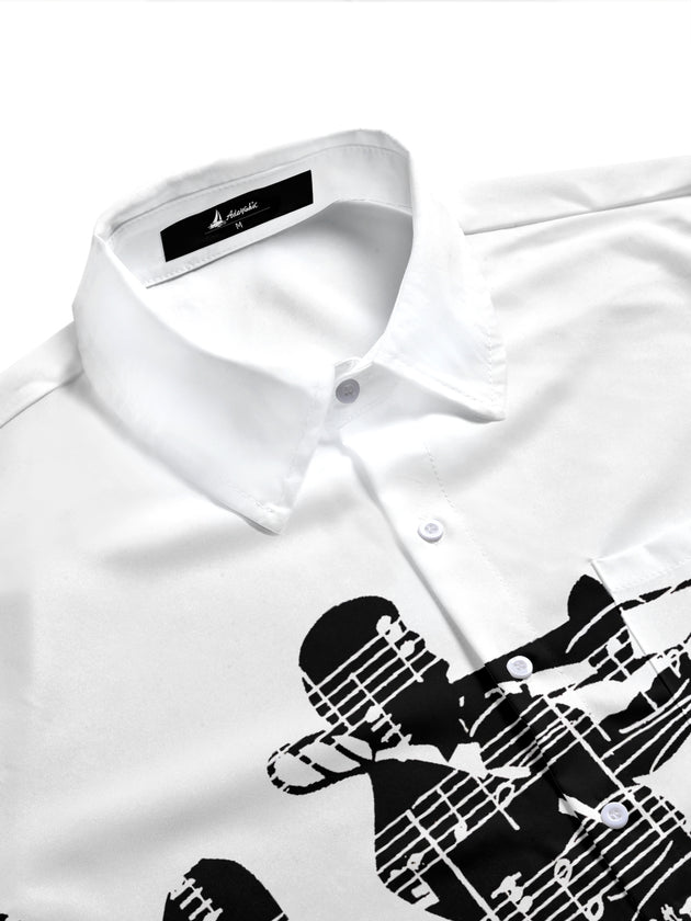 Adaychic Men's Printed Singer Print Short Sleeve Shirt with Chest Pocket