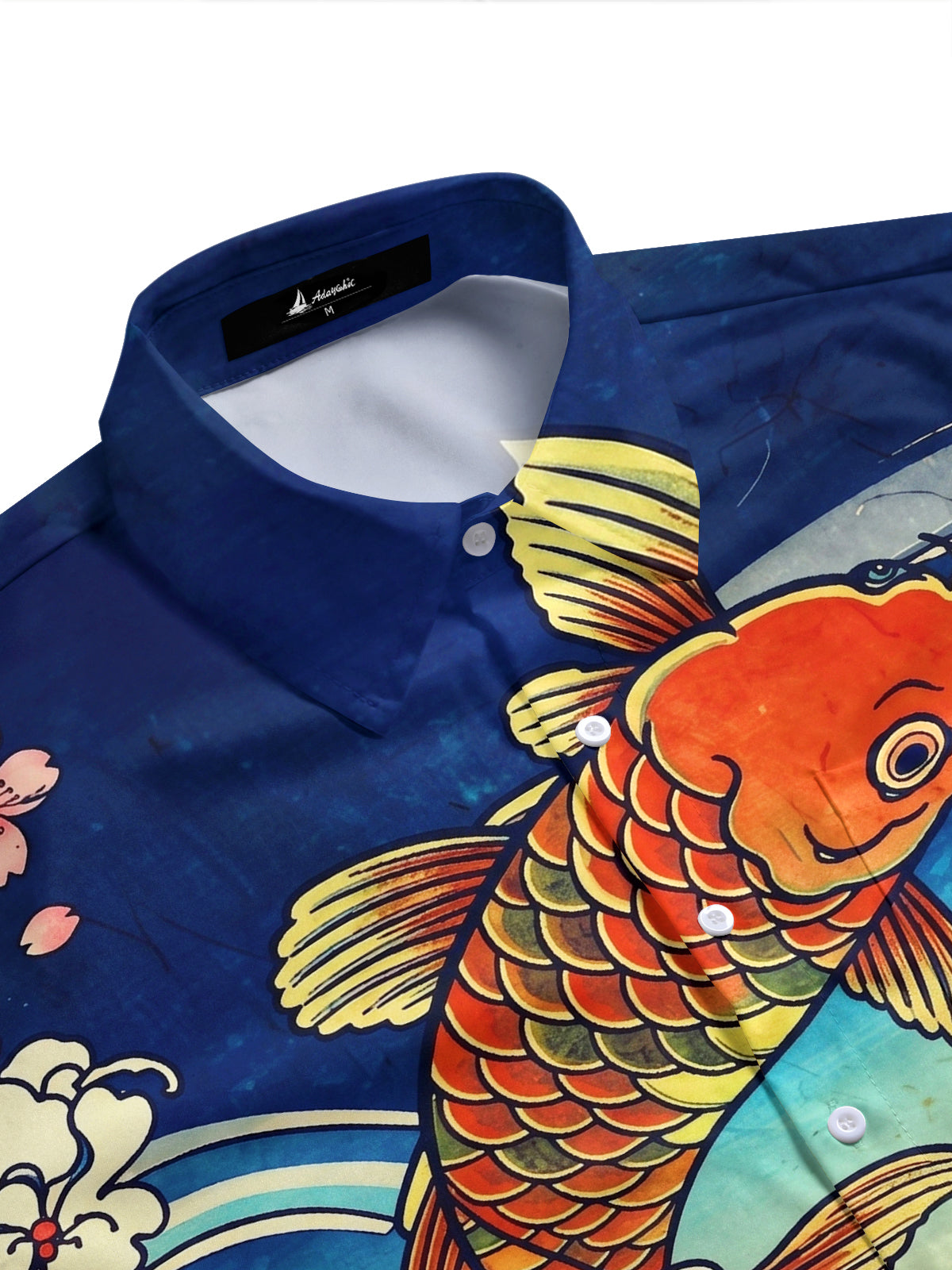Adaychic Men's Hawaiian Koi Fish Print Ocean Waves Print Short Sleeve Shirt with Chest Pocket