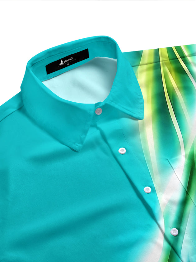 Adaychic Men's Printed Abstract Gradient Waves Print Short Sleeve Shirt with Chest Pocket