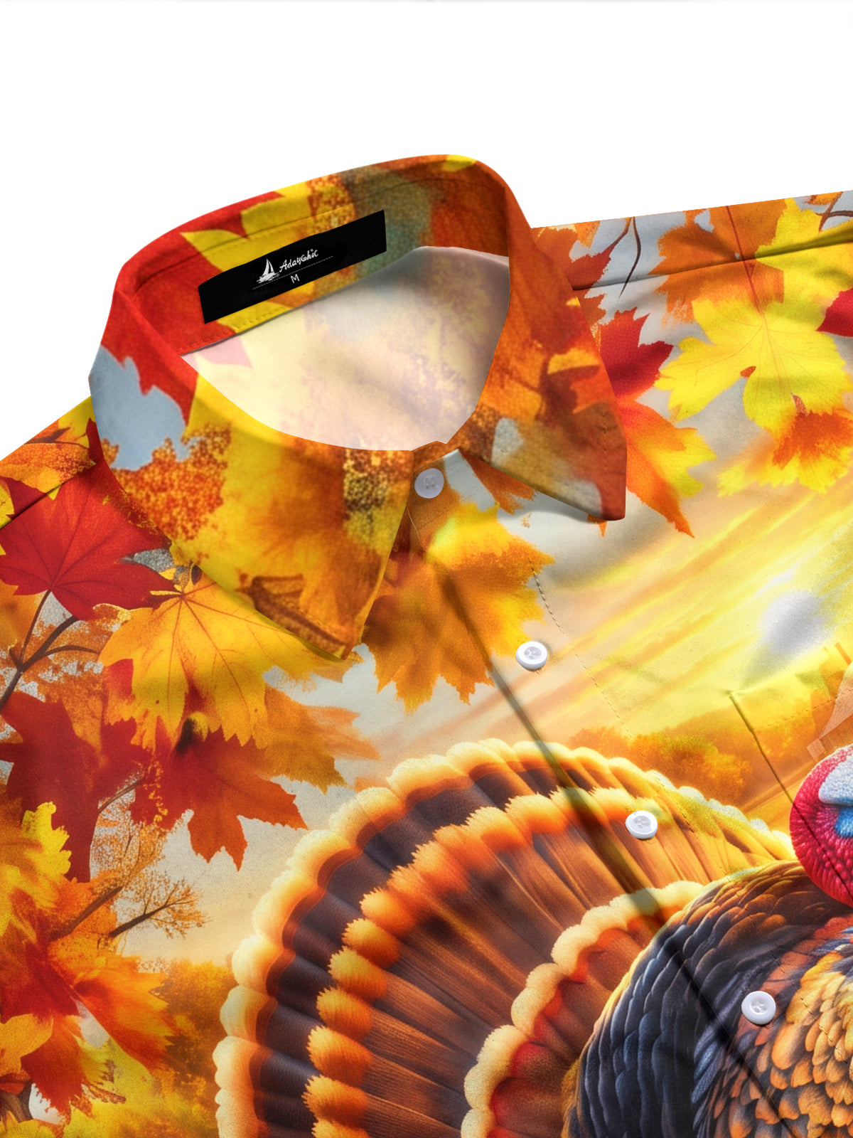 Adaychic Men's Long Sleeve Shirt - Thanksgiving Turkey And Harvest Cornucopia Print with Chest Pocket