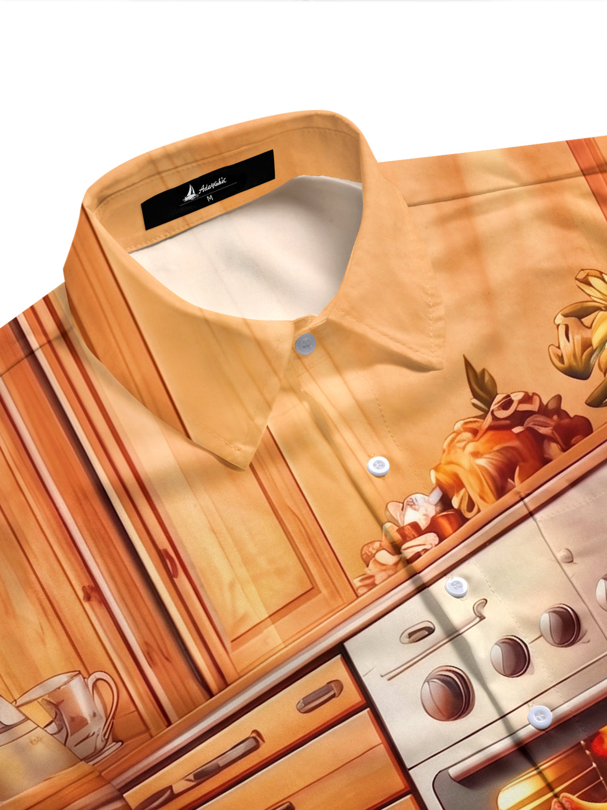 Adaychic Men's Graphic 3D Cartoon Chicken Kitchen Print Short Sleeve Button Down Shirt with Chest Pocket