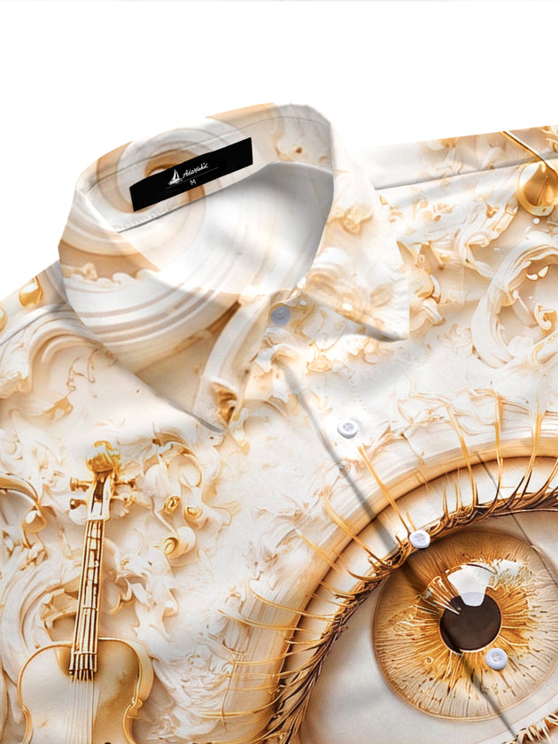 Adaychic Men's Graphic 3D Eye Print Short Sleeve Shirt with Chest Pocket