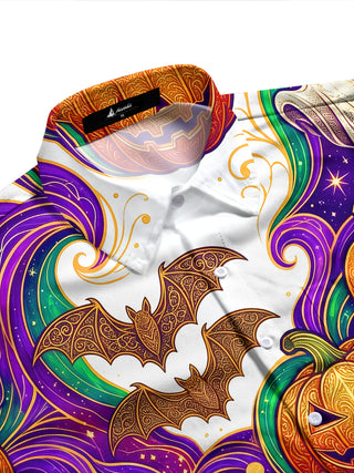 Adaychic Men's Graphic Halloween Pumpkins Print Ghosts Print Long Sleeve Shirt with Chest Pocket