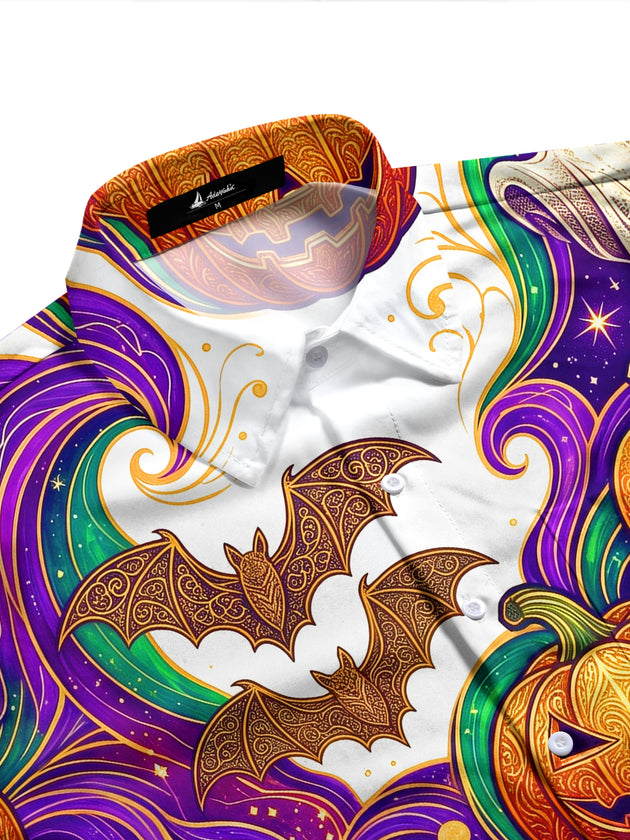 Adaychic Men's Graphic Halloween Pumpkins Print Ghosts Print Long Sleeve Shirt with Chest Pocket