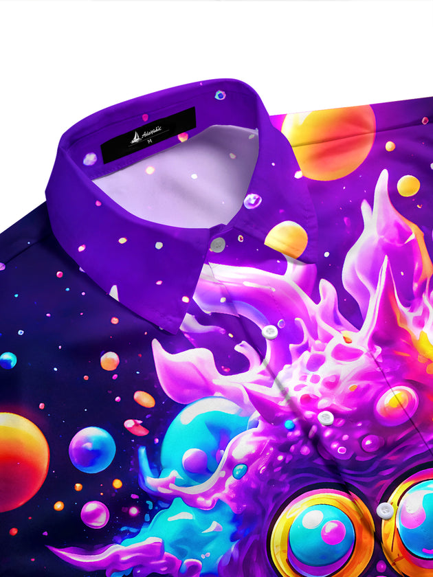 Adaychic Men's Graphic Psychedelic Alien Monster Print Short Sleeve Shirt with Chest Pocket