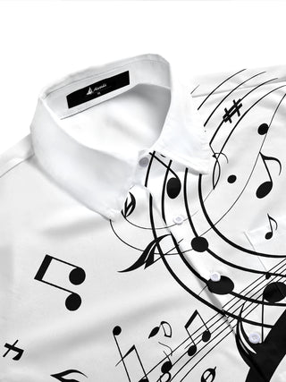Adaychic Men's Graphic Musical Notes Print Short Sleeve Shirt with Chest Pocket
