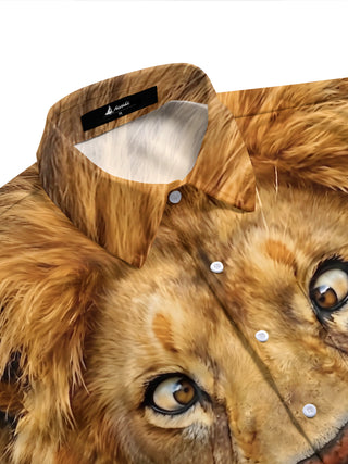 Adaychic Men's Graphic Animal Portrait Print Short Sleeve Shirt with Chest Pocket