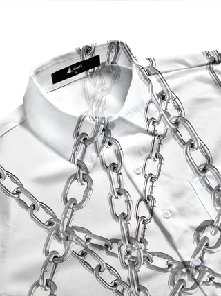 Adaychic Men's Printed Iron Chain Pattern Long Sleeve Shirt with Chest Pocket