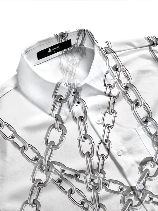 Adaychic Men's Printed Iron Chain Pattern Long Sleeve Shirt with Chest Pocket