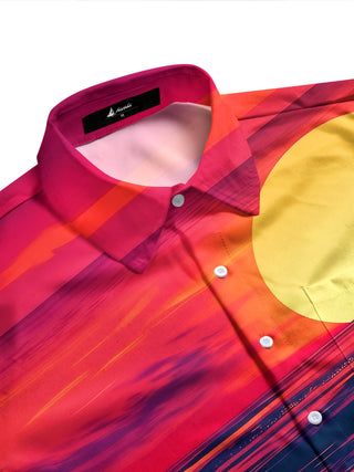 Adaychic Men's Hawaiian Sunset Over Ocean Print Long Sleeve Shirt with Chest Pocket