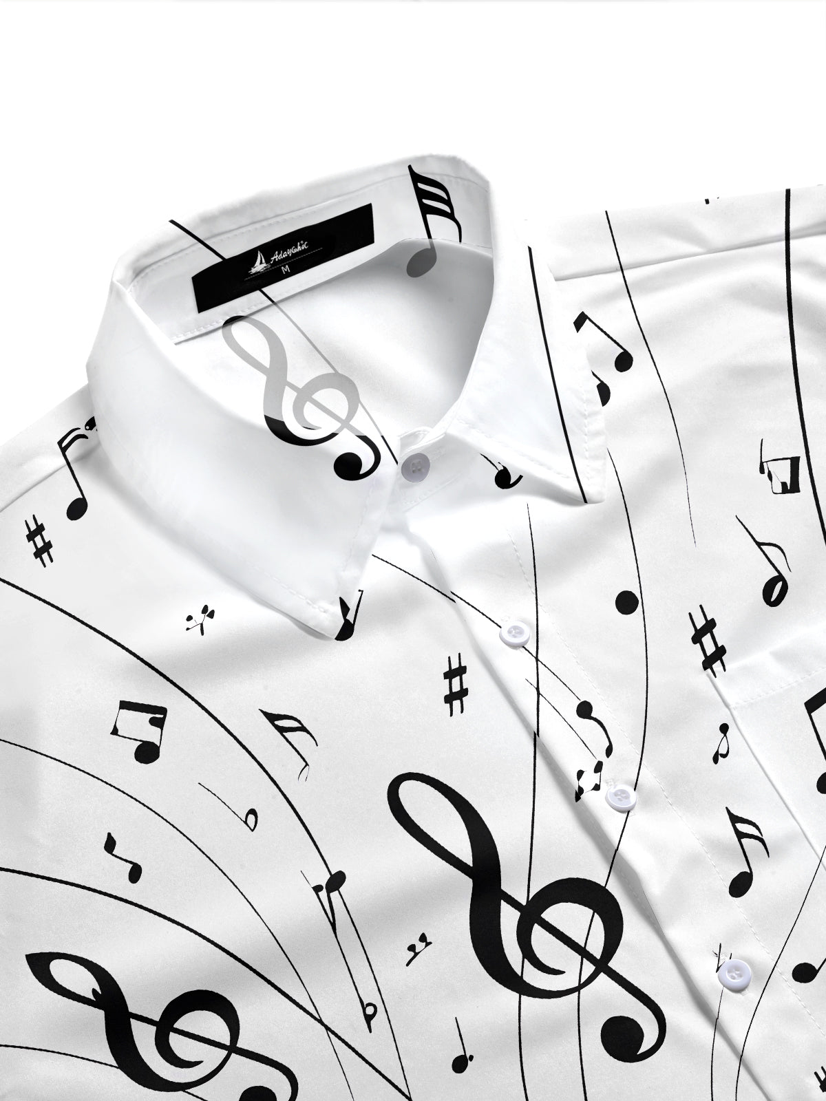 Adaychic Men's Printed Saxophone Print Musical Notes Print Short Sleeve Shirt with Chest Pocket
