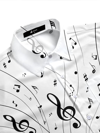 Adaychic Men's Printed Saxophone Print Musical Notes Print Short Sleeve Shirt with Chest Pocket
