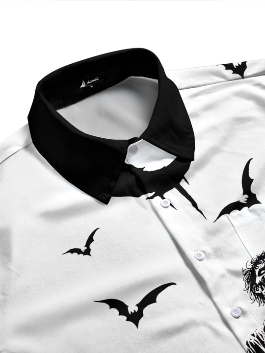 Adaychic Men's Graphic Halloween Print Long Sleeve Shirt with Chest Pocket