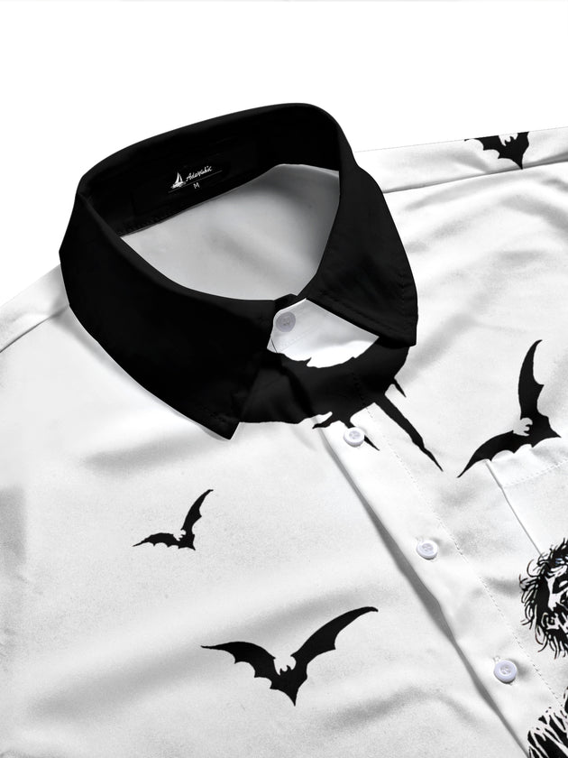 Adaychic Men's Graphic Halloween Print Long Sleeve Shirt with Chest Pocket
