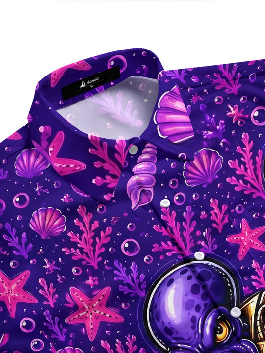 Adaychic Men's Hawaiian Disco Octopus Print Short Sleeve Shirt with Chest Pocket