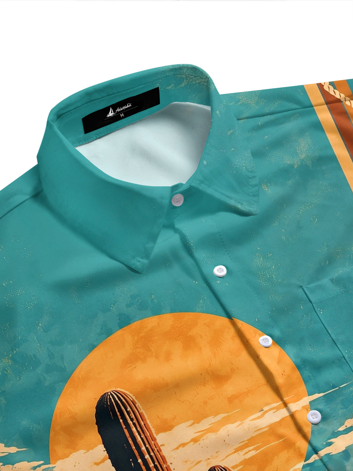 Adaychic Men's Short Sleeve Shirt - Western Desert Landscape With Cactus And Cowboy Print with Chest Pocket
