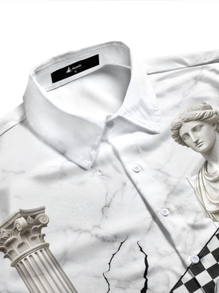 Adaychic Men's Long Sleeve Shirt - Abstract Geometric And Psychedelic Patterns With Classical Statue Print with Chest Pocket